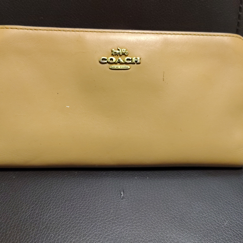 Coach Leather Zip-Around Wallet in Beige with Gold Logo